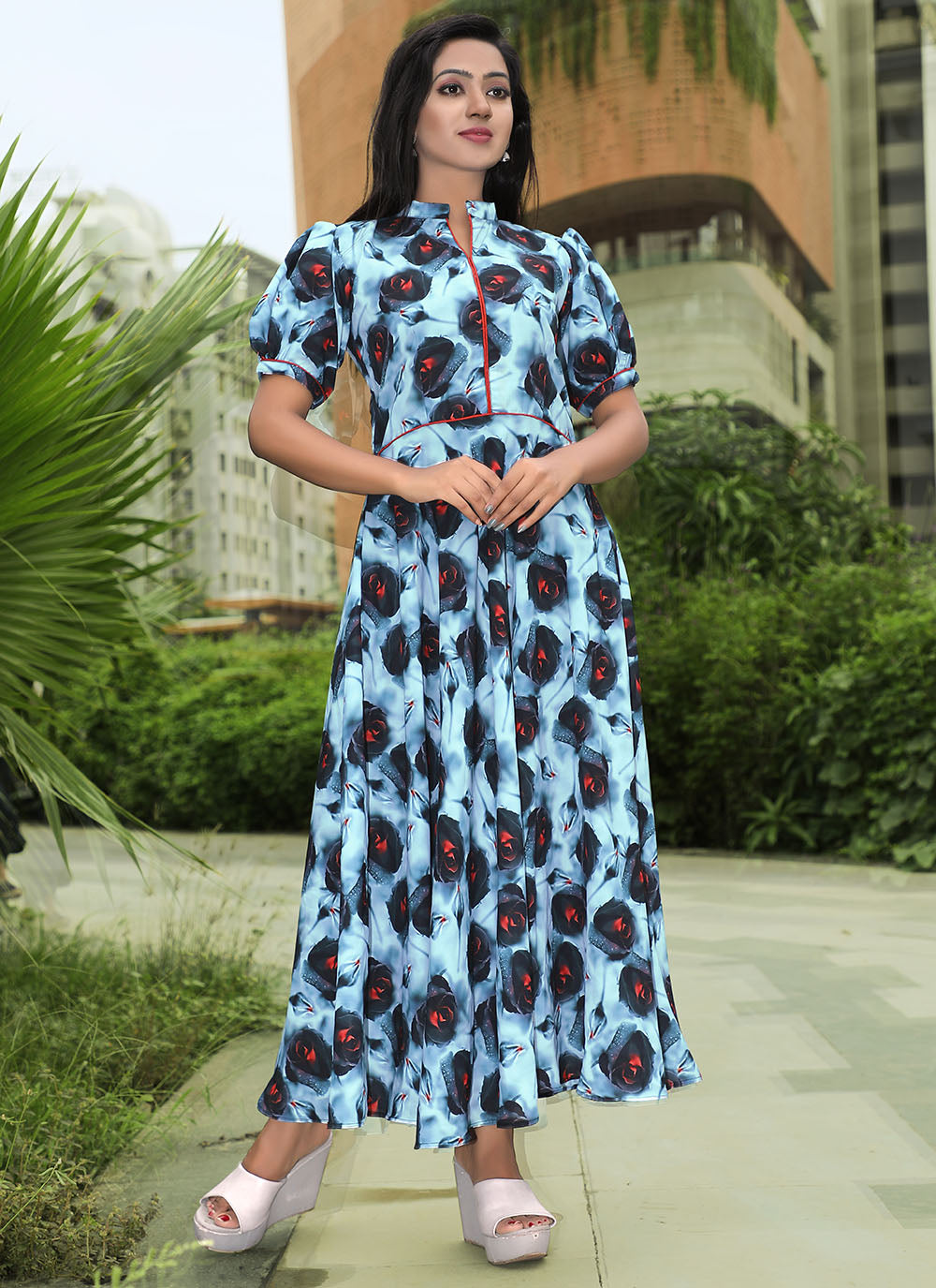 Multi color polyester maxi dress