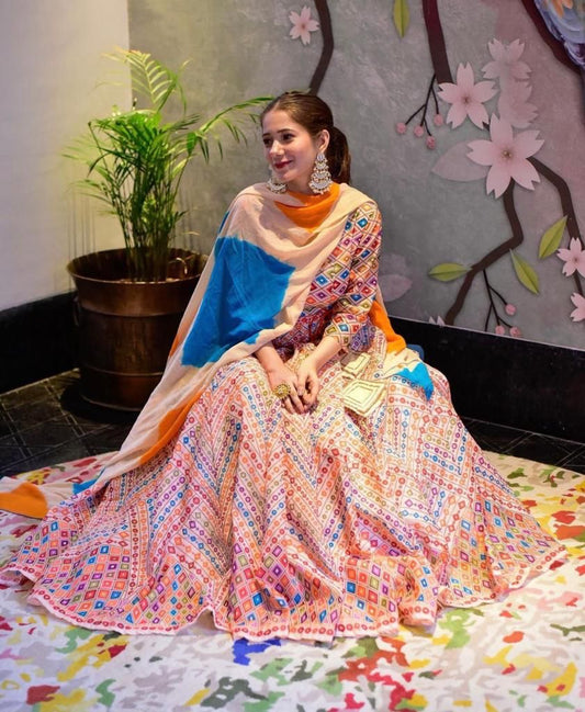 Colourful Gown WIth Georgette Dupatta