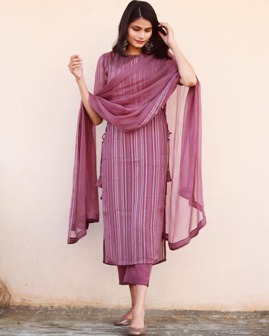 Soft Weight-Less Zari Silk Kurta With Pant and Dupatta Set