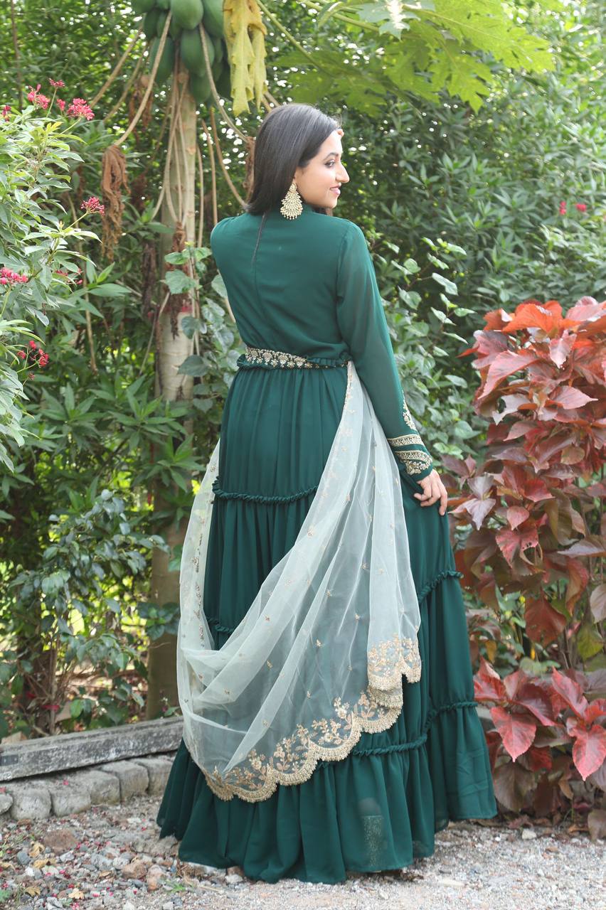Traditional Function Wear Readymade Faux Blooming Heavy Gown With Dupatta -  Stylecaret.com