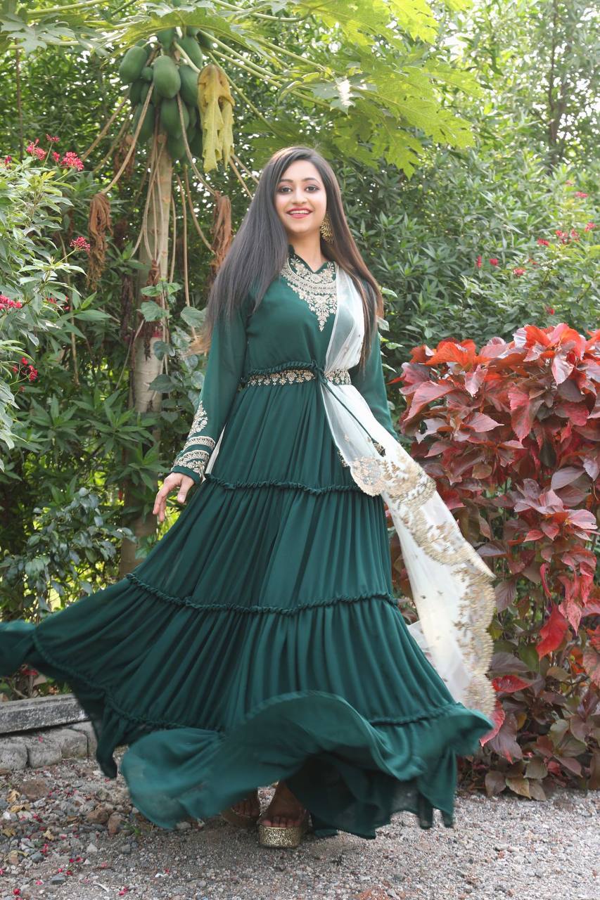 Green Nack Embroidered Anarkali Gown With Heavy Dupatta