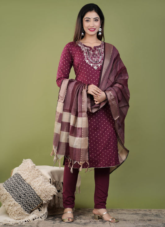 Pure Cotton Kurti With Heavy Thread work And Banarasi Dupatta