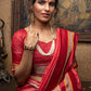 Red Raw silk Silver Zari checks sarees