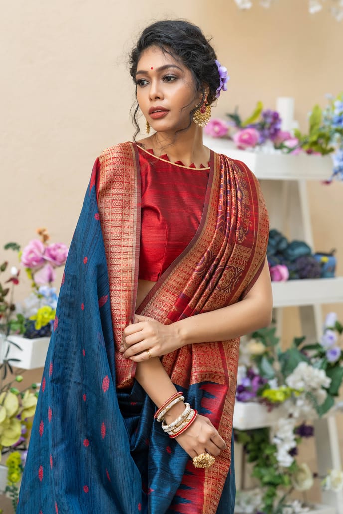 Semi Pure Tussur Silk weaving Saree With Temple Woven Border