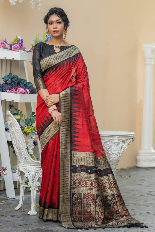 Semi Pure Tussur Silk weaving Saree With Temple Woven Border