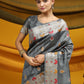 Grey Meena woven Border And Zari Woven Pallu With Fancy Tassels