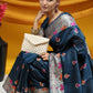 Blue Meena woven Border And Zari Woven Pallu With Fancy Tassels