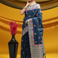 Blue Meena woven Border And Zari Woven Pallu With Fancy Tassels