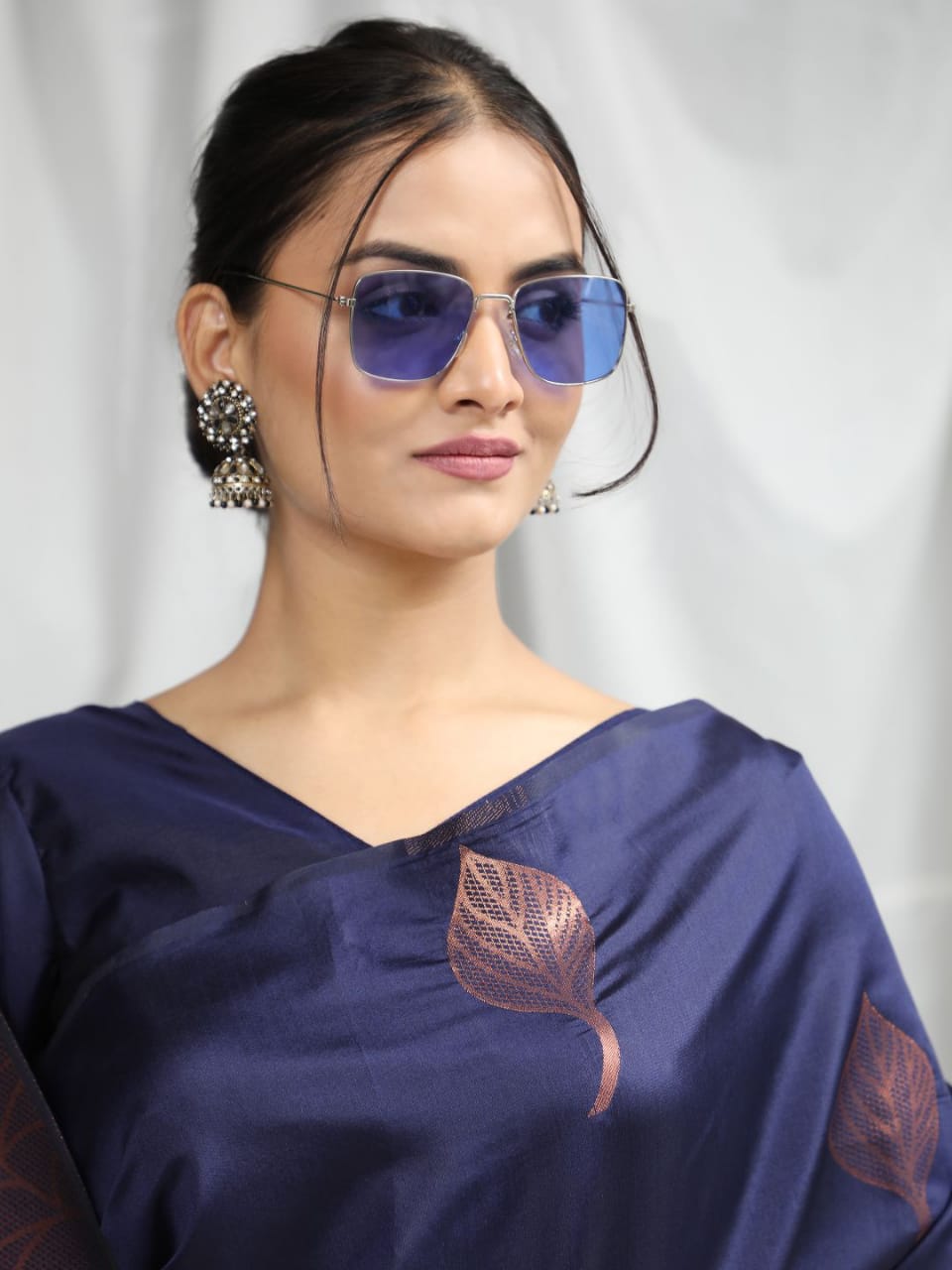 Blue Soft Silk Saree With Copper Zari Weaves Butties Saree