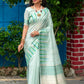 Sky Blue Tussar Silk weaving saree with Ikkat woven Border
