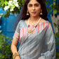 Grey Tussar Silk weaving saree with Ikkat woven Border