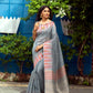 Grey Tussar Silk weaving saree with Ikkat woven Border