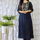 Heavy Blue Reyon Kurti Pent With Gold Print And Embriodry Work