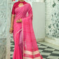 Pink Pure Linen Saree Katha Weaving
