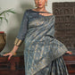 Grey Pure Tussar Silk Jamdani Weaving Saree With Zari Woven Border