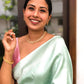 C-Green Lichi Silk Banarasi Saree With Silver Weaving