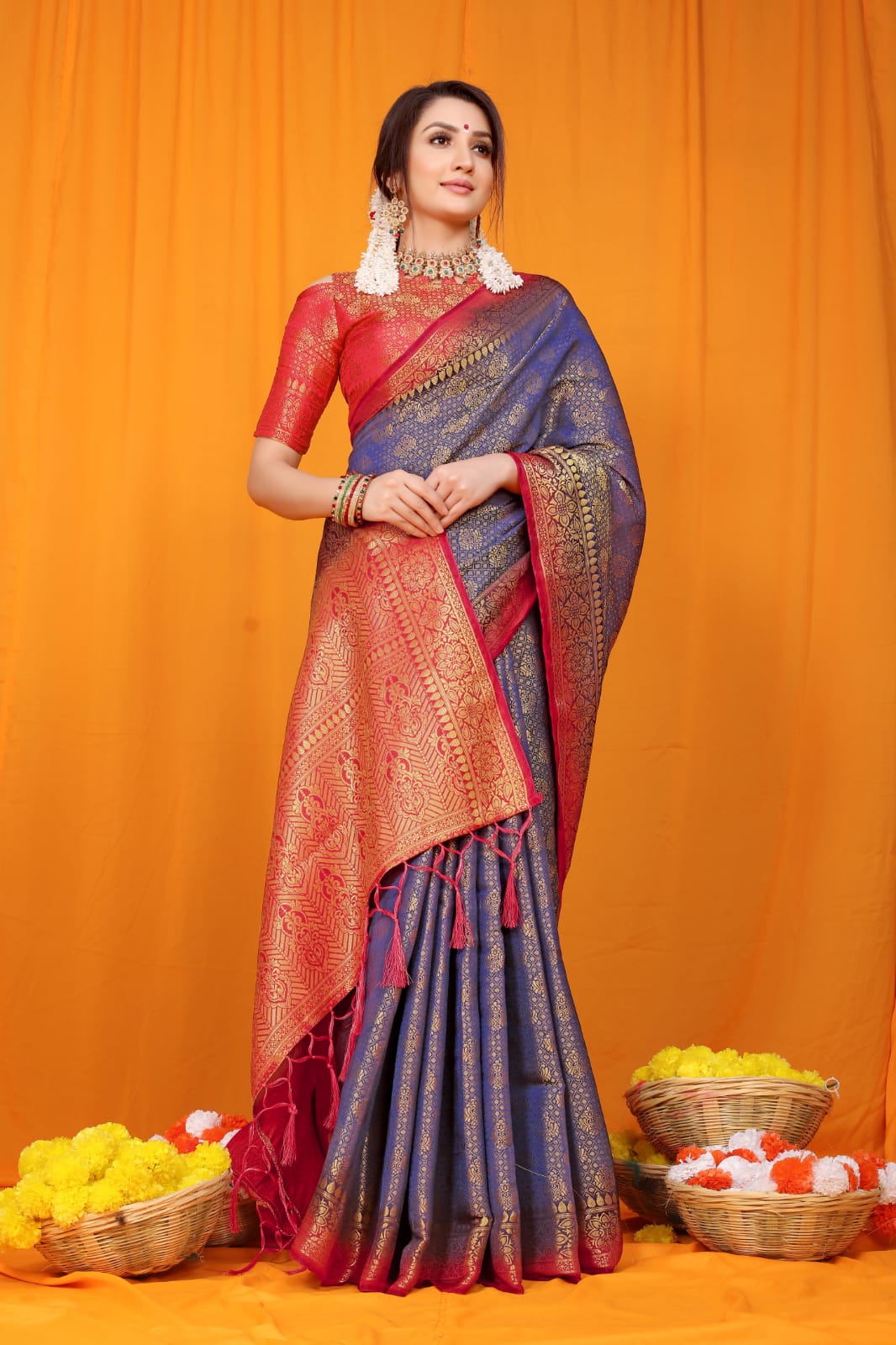 Red Pure Soft Silk Saree With Hand dying And Zari Weaving Work