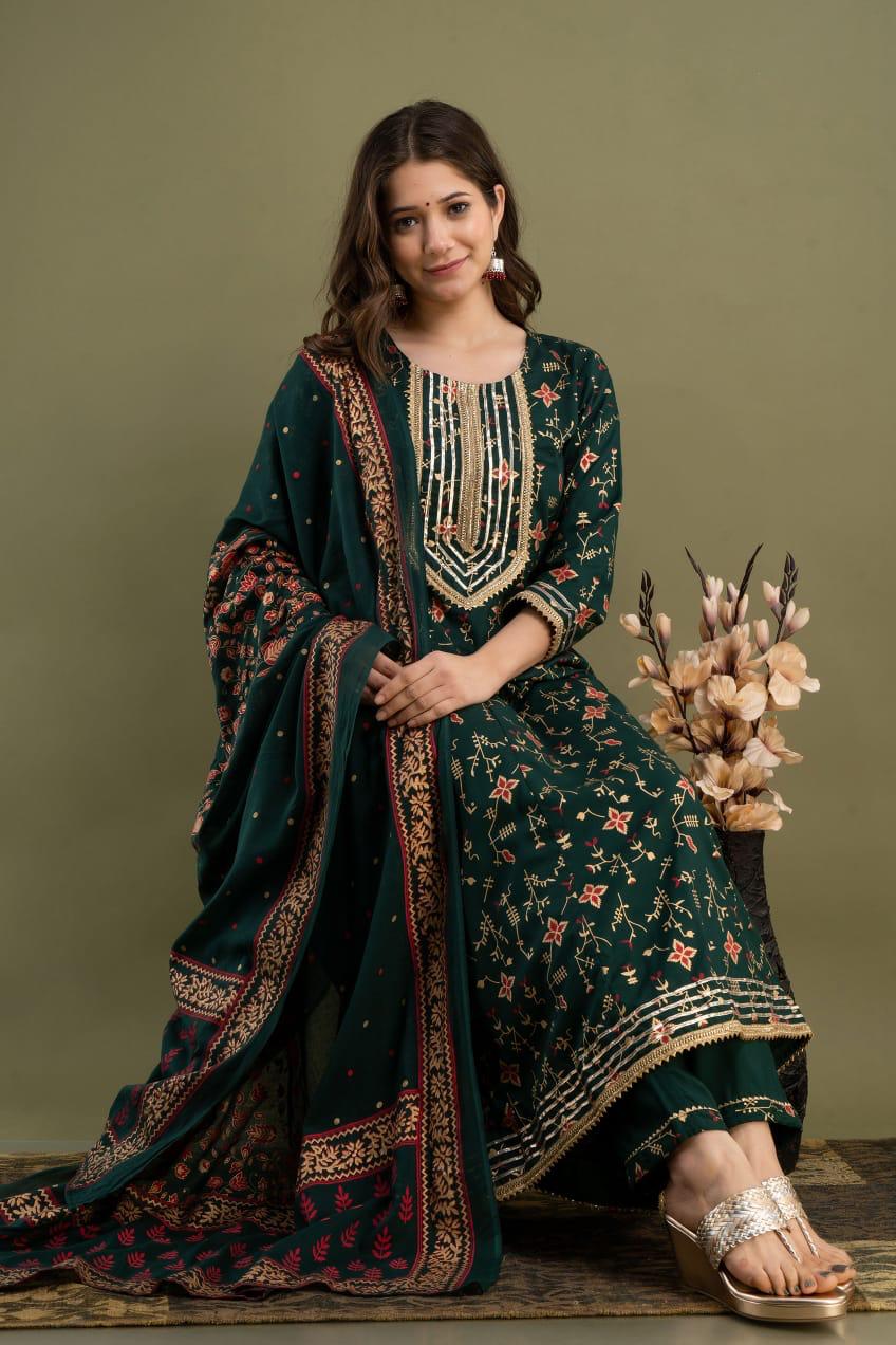 Beautiful Gotta Printed Kurti With Pant And Dupatta