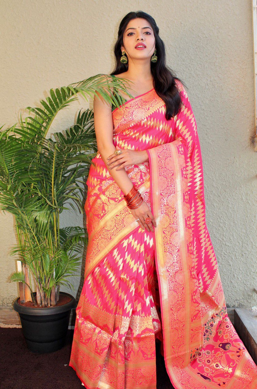 Fuldani Pallu Silk With Pure Zari Weaving Rich  Gajari Saree