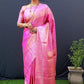 Pink Beautiful Kanchipuram Pure silk handloom saree with Pure Zari