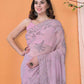 Pink Georgette Embroidered Work Saree With Piping Border