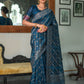 Blue Pure Tussar Silk Jamdani Weaving Saree With Zari Woven Border