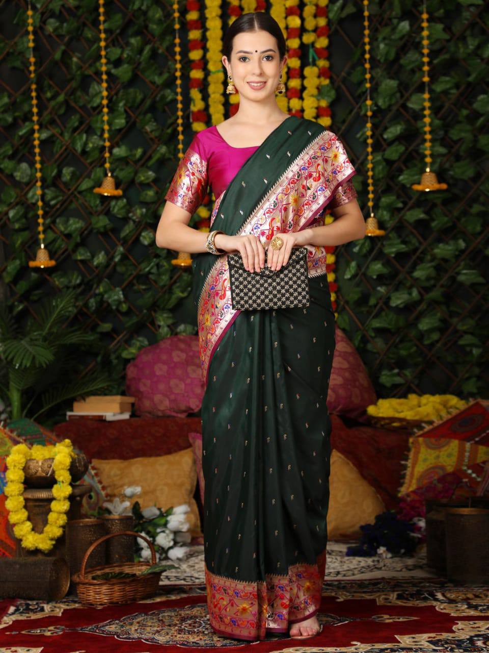 Green Banarasi Soft Silk Paithani Saree