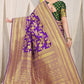 Violet Pure silk saree with gold Jari weaving work