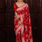 Red Banarasi Saree With Lichi Silk Fab