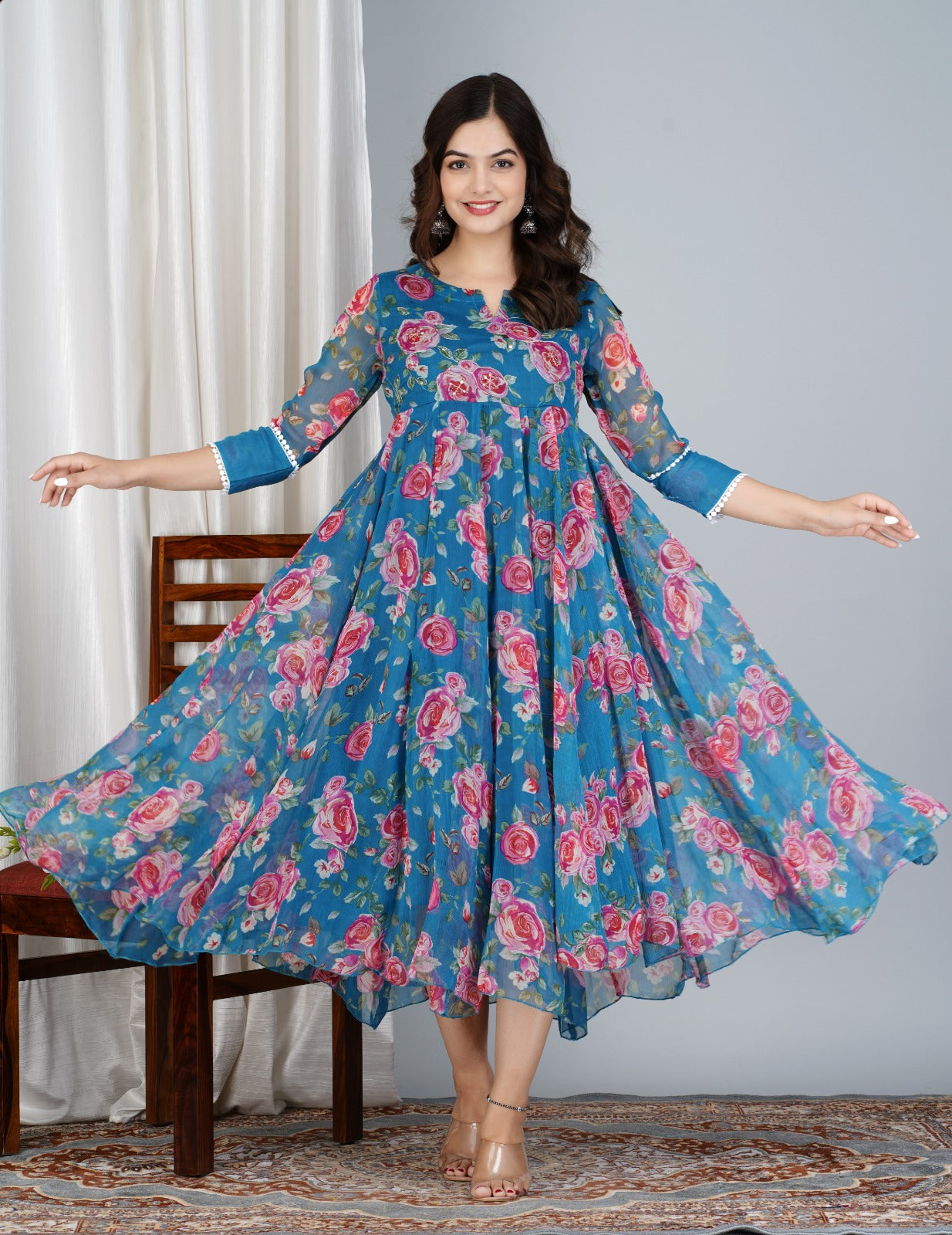 Chiffon Printed Anarkali Kurti With Full Flair – Shivansh Fab