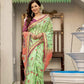 Pale Green Linen Cotton Pichwai Print  Saree