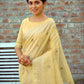 Linen Yellow Tissue Saree With Zari Border