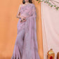 Pink Georgette Embroidered Work Saree With Piping Border