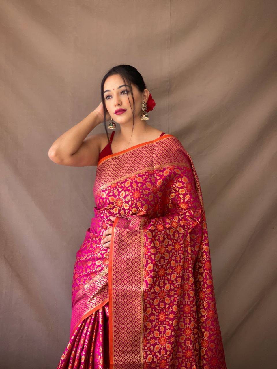 Rani Pure Patola Silk Saree With Contrast Meenakari