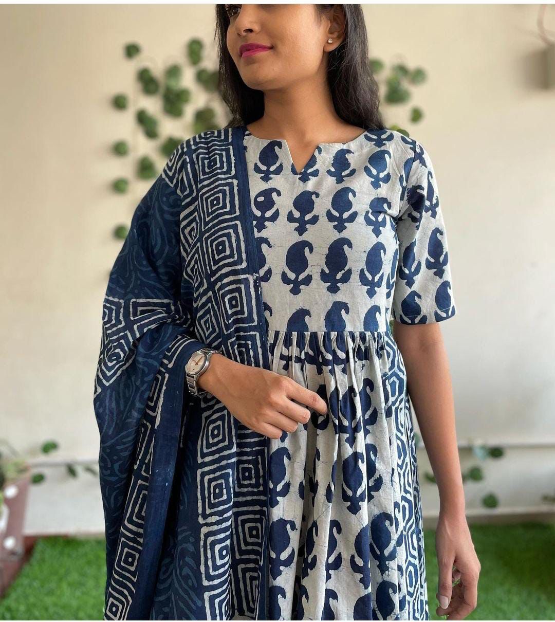Blue Rayon Kurti Pent Dupatta Set