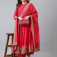 Red Foil Print Anrkali Gown Pent Dupatta Set