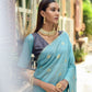 Blue Chanderi Silk Saree With Silver And Copper Zari Weaves