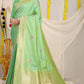 Kanchipuram Pure Light Green Silk Handloom Saree