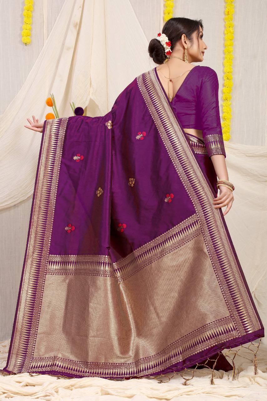 Kanchipuram Pure Purple Silk Handloom Saree