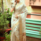 Cream Tussar Silk Saree With Unique Slub Weaving Pattern