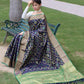 Blue Bandhej Silk Saree With Weaving Gold Zari Border