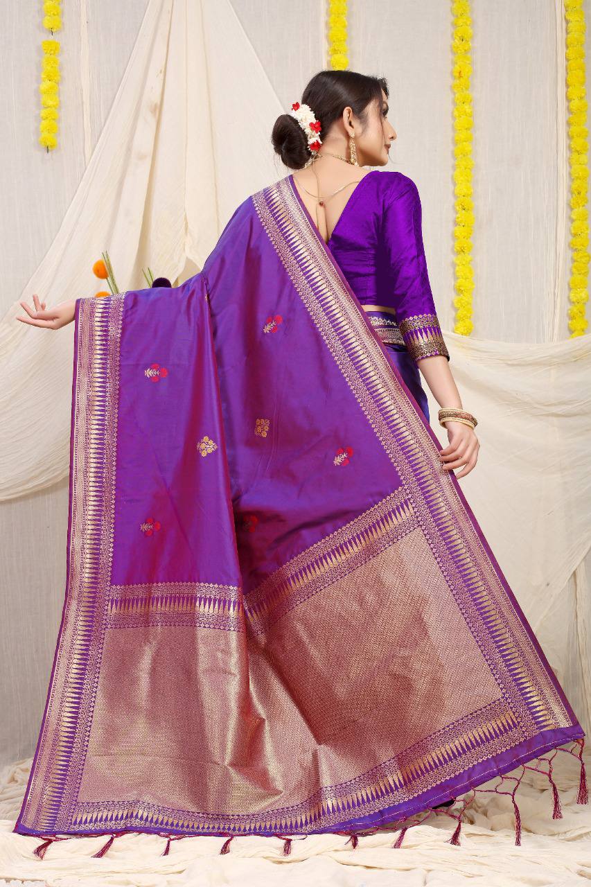 Kanchipuram Pure Light Purple Silk Handloom Saree