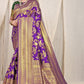 Violet Pure silk saree with gold Jari weaving work