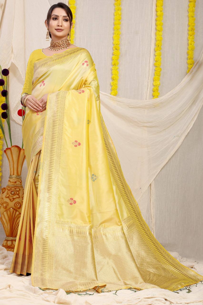 Kanchipuram Pure Yellow Silk Handloom Saree