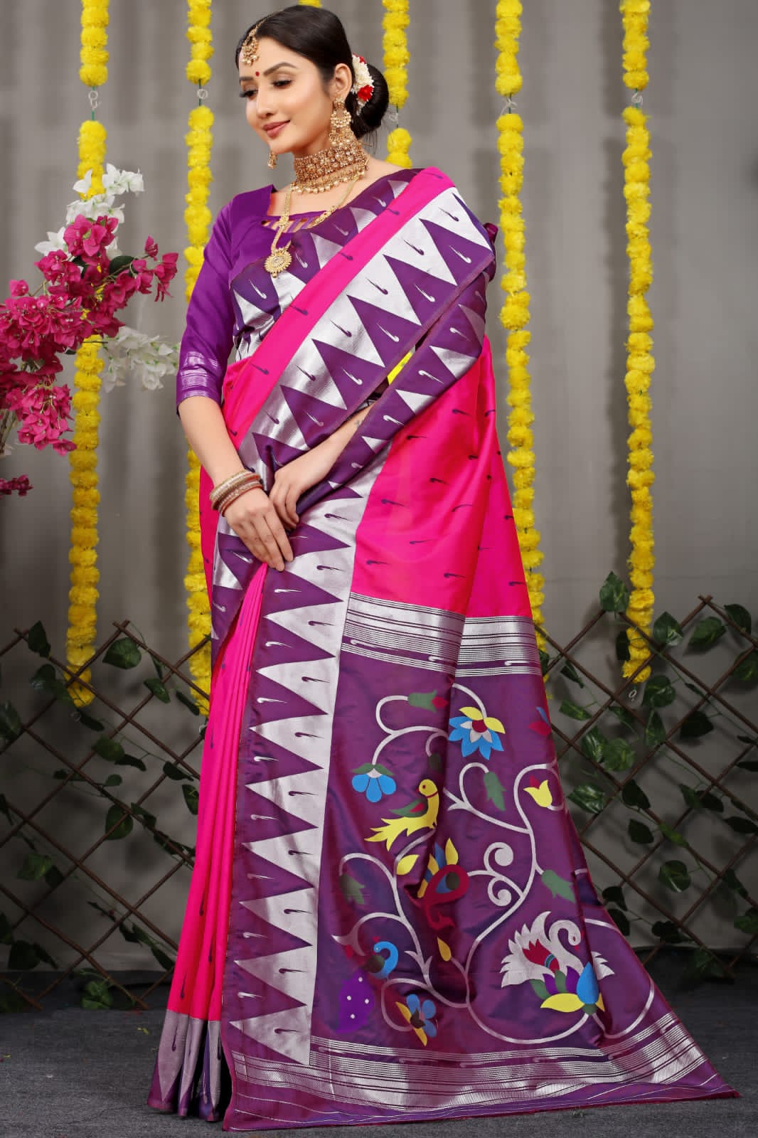 Silk Pink Paithani Saree With Rich Pallu And Meenakari work