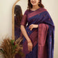 Nevy Blue Coper Weaving Lichi Silk Banarasi Saree