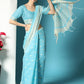 Sky Blue Chanderi Chikankari Weaving Saree With Classy Zari