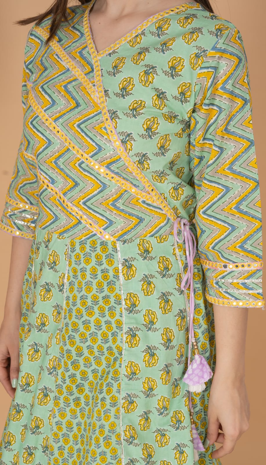 Pure Cotton Short Kurti With Peplum And Chiffon Dupatta