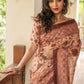 Orange Soft Linen Cotton Saree With Beautiful Digital Print And Zari Lining Pallu