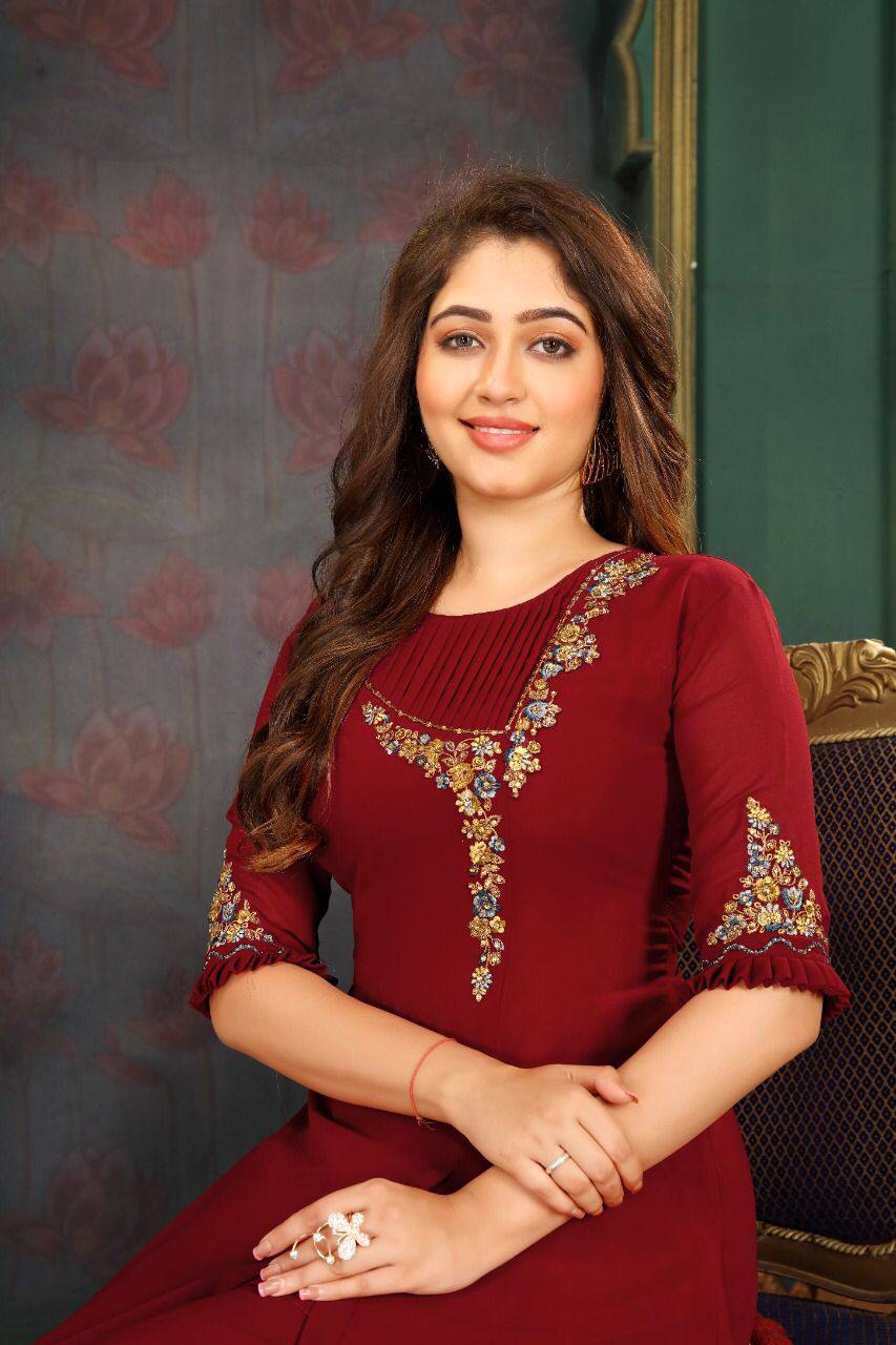 Embroidery Work Faux Georgette Dress